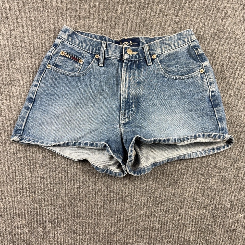 Y2k L.e.i. Shorts Women Small Blue Denim Cutoff Raw Hem 5 Pocket Relaxed Fit